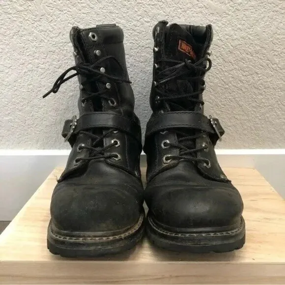 Harley Davidson Faded Glory Black Leather Motorcycle Boots 7.5
