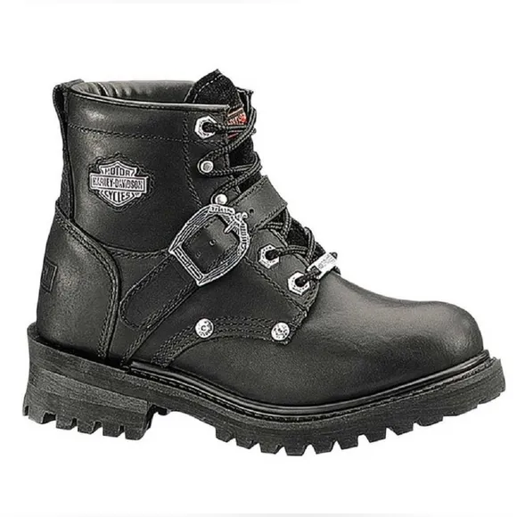Harley-Davidson Faded Glory Black Leather Motorcycle Boots Size 5.5 Women's