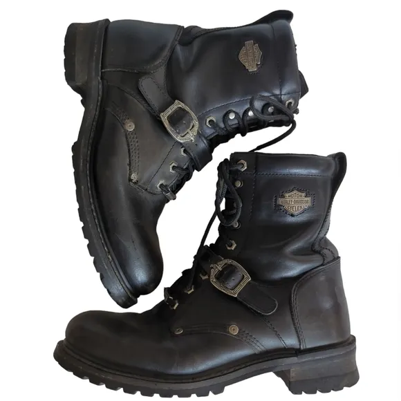 Harley Davidson Faded Glory Leather 8&quot; Motorcycle Boots 10.5 Black