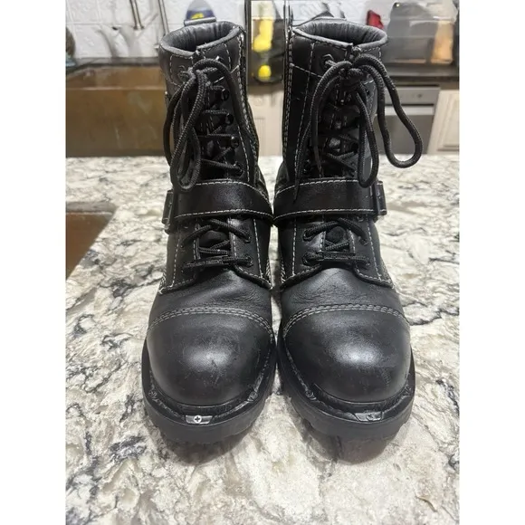 HARLEY-DAVIDSON FOOTWEAR Mens Brake Buckle Black Leather Motorcycle Boots Sz 8.5