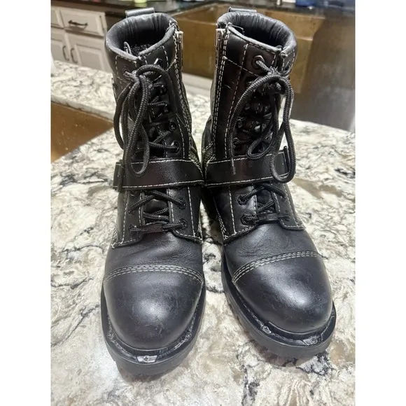 HARLEY-DAVIDSON FOOTWEAR Mens Brake Buckle Black Leather Motorcycle Boots Sz 8.5