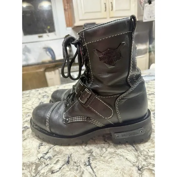 HARLEY-DAVIDSON FOOTWEAR Mens Brake Buckle Black Leather Motorcycle Boots Sz 8.5