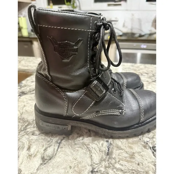HARLEY-DAVIDSON FOOTWEAR Mens Brake Buckle Black Leather Motorcycle Boots Sz 8.5