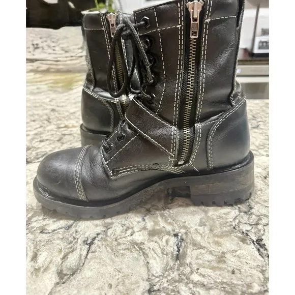 HARLEY-DAVIDSON FOOTWEAR Mens Brake Buckle Black Leather Motorcycle Boots Sz 8.5