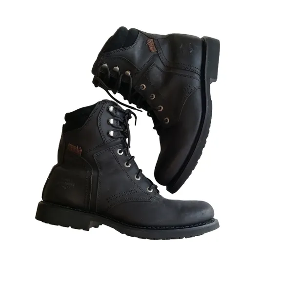 Harley-Davidson HD Black Leather Biker Boots Men's 12 Lace Up &amp; Side Zipper