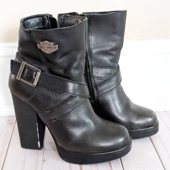 Harley Davidson High Heeled Ankle Boots Black