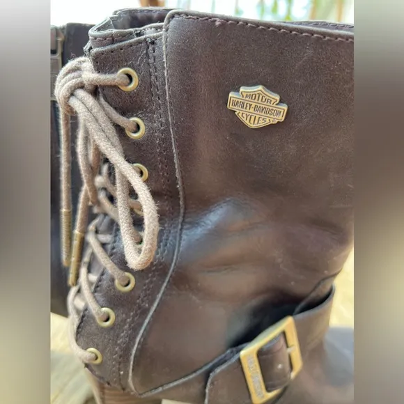 HARLEY DAVIDSON LADIES SIZE 6 LEATHER BOOTS GORGEOUS BROWNIE BROWN GENTLY USED