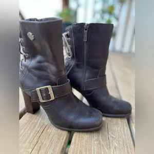 HARLEY DAVIDSON LADIES SIZE 6 LEATHER BOOTS GORGEOUS BROWNIE BROWN GENTLY USED