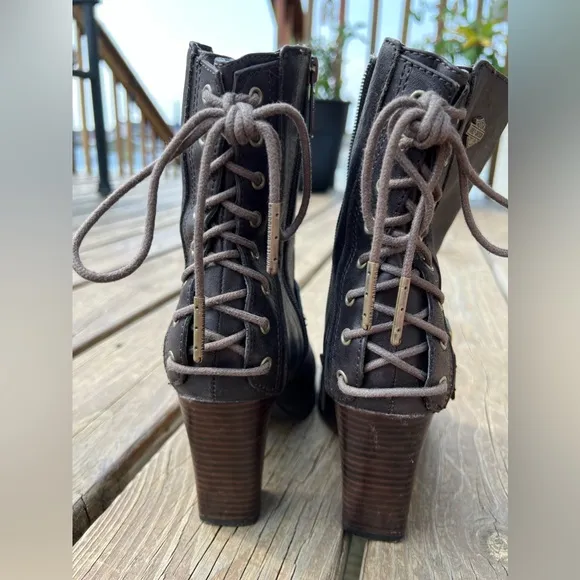 HARLEY DAVIDSON LADIES SIZE 6 LEATHER BOOTS GORGEOUS BROWNIE BROWN GENTLY USED