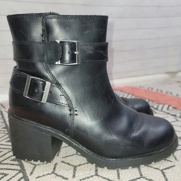 Harley Davidson Lalanne Double Strap Motorcycle Black Boots, sz 7.5