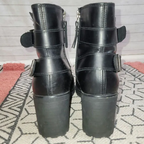 Harley Davidson Lalanne Double Strap Motorcycle Black Boots, sz 7.5