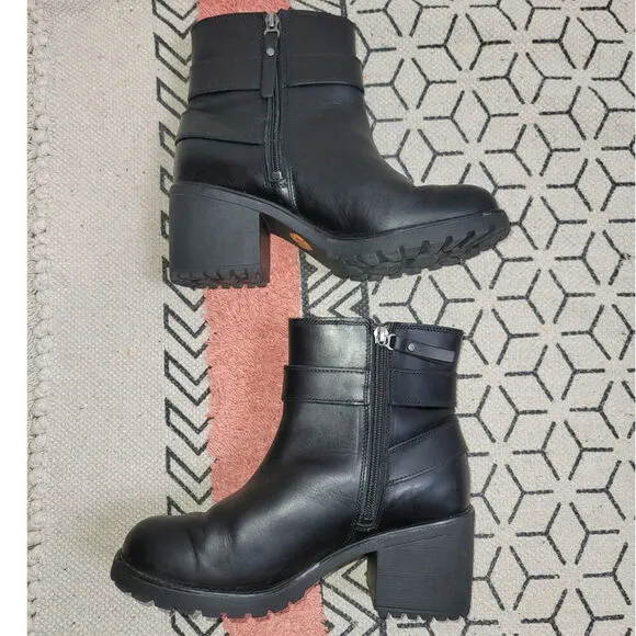 Harley Davidson Lalanne Double Strap Motorcycle Black Boots, sz 7.5