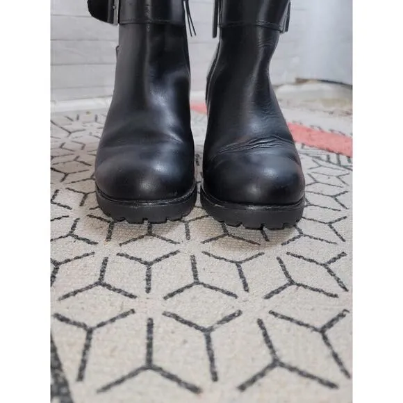 Harley Davidson Lalanne Double Strap Motorcycle Black Boots, sz 7.5