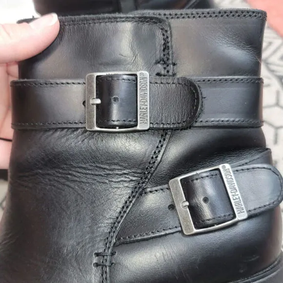 Harley Davidson Lalanne Double Strap Motorcycle Black Boots, sz 7.5