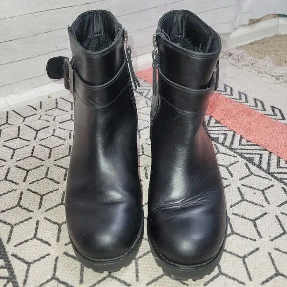 Harley Davidson Lalanne Double Strap Motorcycle Black Boots, sz 7.5