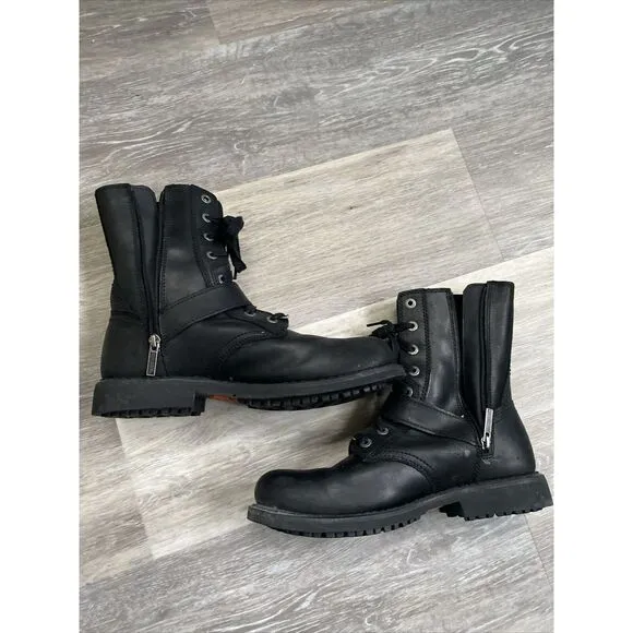 Harley Davidson Mens Black Leather Motorcycle Boots Size 9 M Ranger D95264 Zip