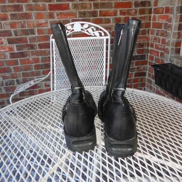 HARLEY DAVIDSON Men's Black Leather Zipper Motorcycle Boots with Pegbar Size 10
