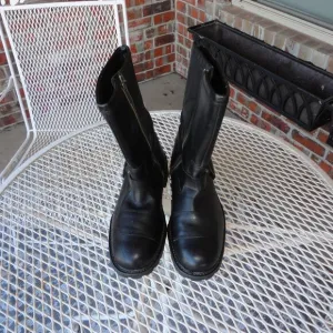 HARLEY DAVIDSON Men's Black Leather Zipper Motorcycle Boots with Pegbar Size 10
