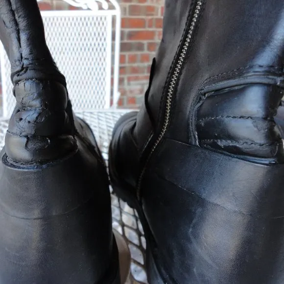 HARLEY DAVIDSON Men's Black Leather Zipper Motorcycle Boots with Pegbar Size 10