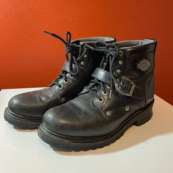 Harley Davidson Men’s Chunky‎ Lace Up Black Leather Outdoor Motorcycle Boots