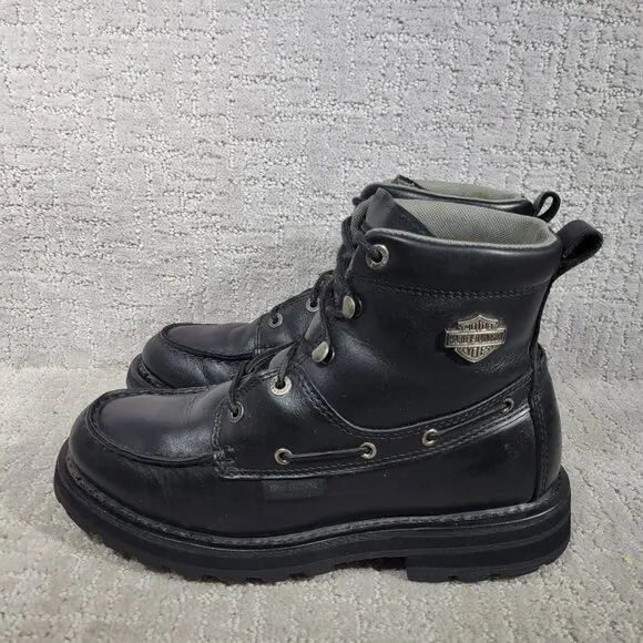 Harley Davidson Mens Size US 10 Black Leather Moc Toe Motorcycle Riding Boots
