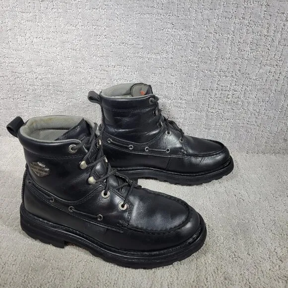 Harley Davidson Mens Size US 10 Black Leather Moc Toe Motorcycle Riding Boots