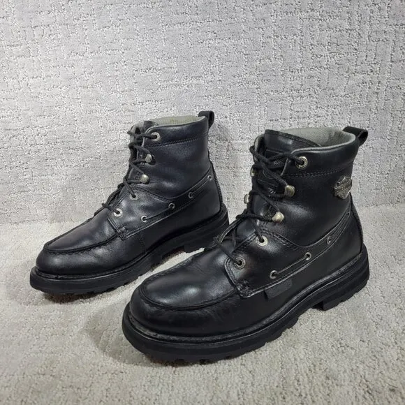 Harley Davidson Mens Size US 10 Black Leather Moc Toe Motorcycle Riding Boots