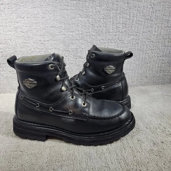 Harley Davidson Mens Size US 10 Black Leather Moc Toe Motorcycle Riding Boots