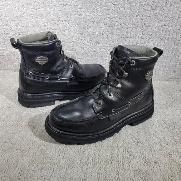 Harley Davidson Mens Size US 10 Black Leather Moc Toe Motorcycle Riding Boots