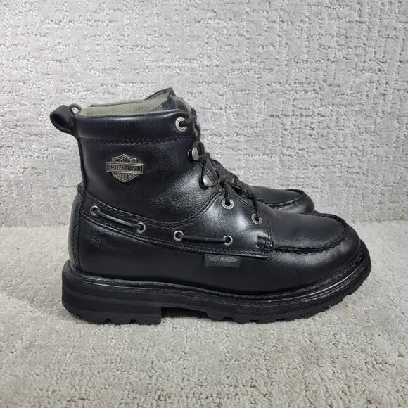 Harley Davidson Mens Size US 10 Black Leather Moc Toe Motorcycle Riding Boots