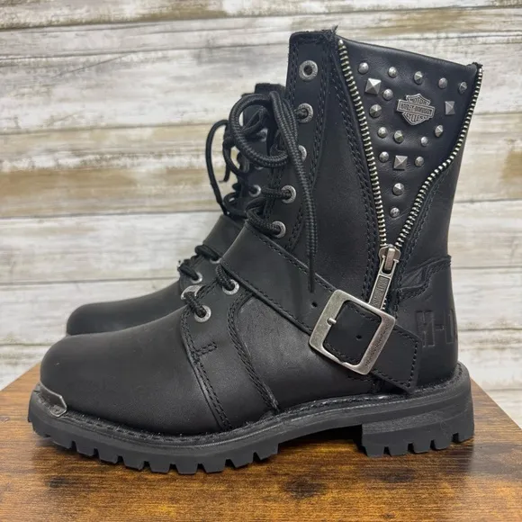Harley Davidson Mindy Black Biker Motorcycle Riding Boots Women’s Size 6.5