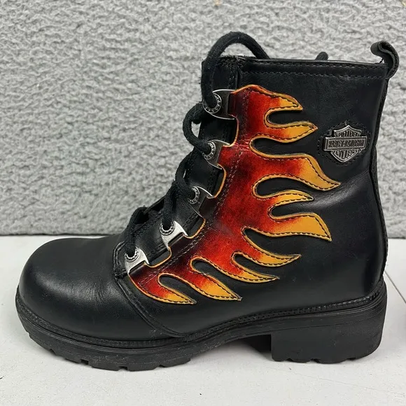Harley Davidson Motorcycle #84211 Lace-up Flame Ankle Women's Boots Size 6 1/2