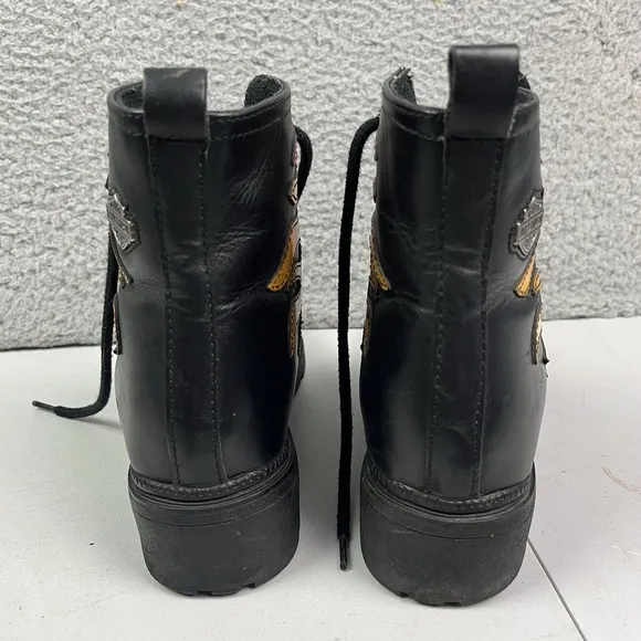 Harley Davidson Motorcycle #84211 Lace-up Flame Ankle Women's Boots Size 6 1/2
