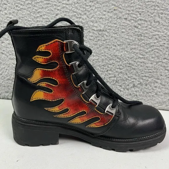 Harley Davidson Motorcycle #84211 Lace-up Flame Ankle Women's Boots Size 6 1/2