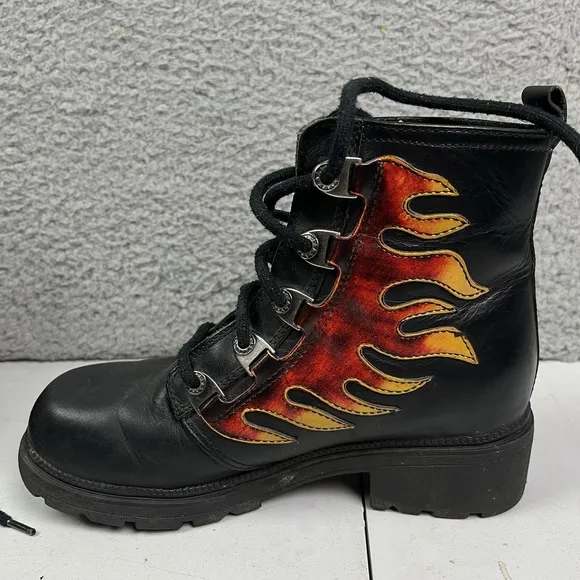 Harley Davidson Motorcycle #84211 Lace-up Flame Ankle Women's Boots Size 6 1/2