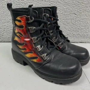 Harley Davidson Motorcycle #84211 Lace-up Flame Ankle Women's Boots Size 6 1/2