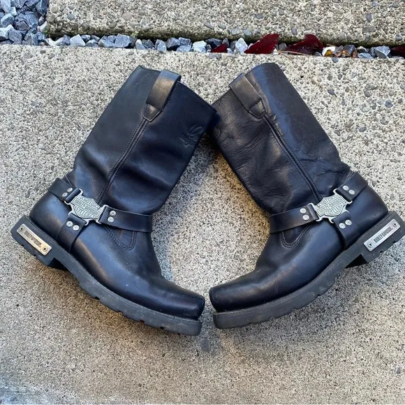 Harley-Davidson Motorcycle Boots 98045 Mega Harness Black Leather Sz 10