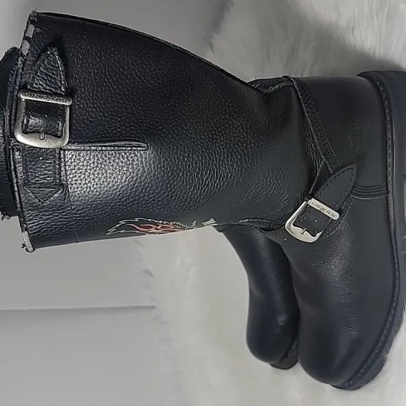 Harley Davidson Motorcycle Combat Riding Black Leather Boots Size 9