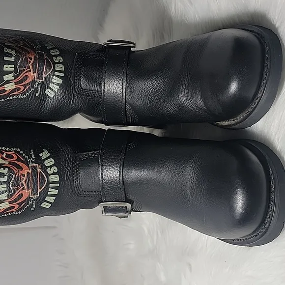Harley Davidson Motorcycle Combat Riding Black Leather Boots Size 9