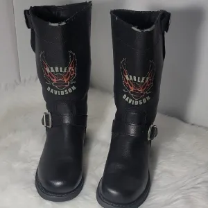 Harley Davidson Motorcycle Combat Riding Black Leather Boots Size 9