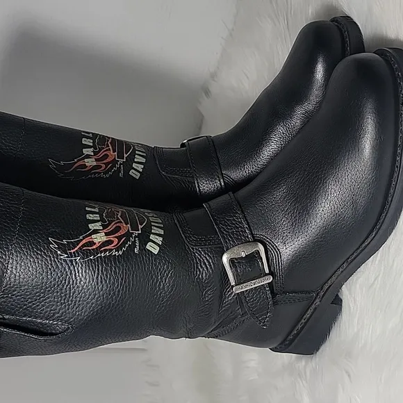 Harley Davidson Motorcycle Combat Riding Black Leather Boots Size 9