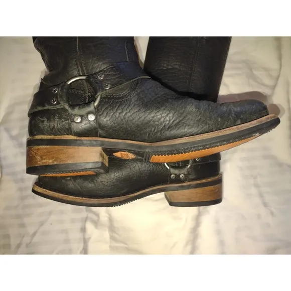 Harley Davidson Riding Boots Sz 11 USA Pebbled Black Leather Distressed Eagle