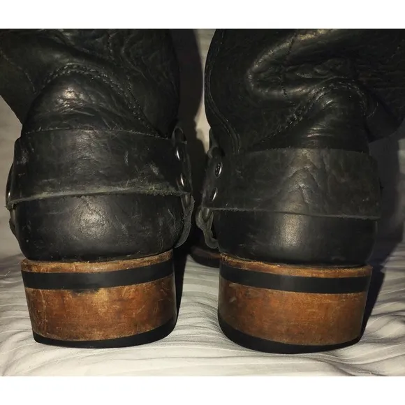 Harley Davidson Riding Boots Sz 11 USA Pebbled Black Leather Distressed Eagle