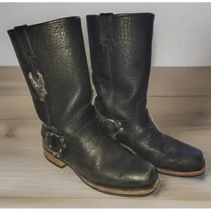 Harley Davidson Riding Boots Sz 11 USA Pebbled Black Leather Distressed Eagle
