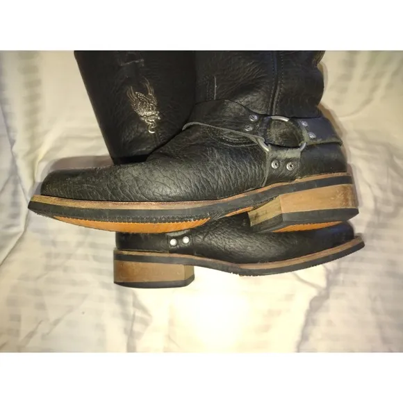 Harley Davidson Riding Boots Sz 11 USA Pebbled Black Leather Distressed Eagle