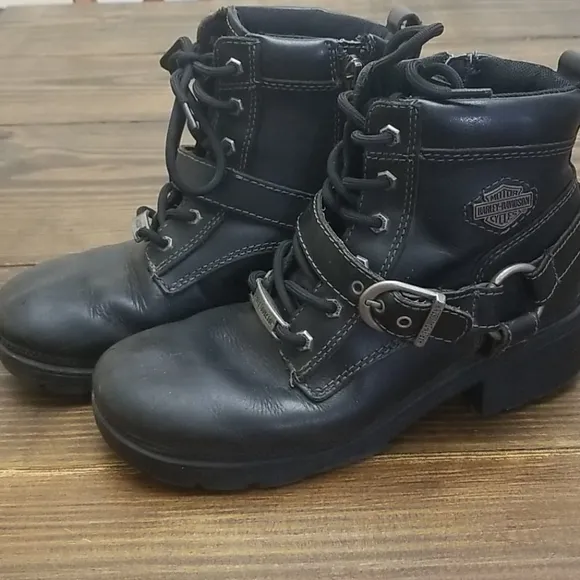 Harley-Davidson Tegan Black Leather Ankle Boots Size 6
