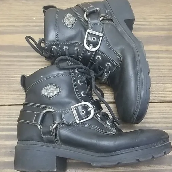 Harley-Davidson Tegan Black Leather Ankle Boots Size 6