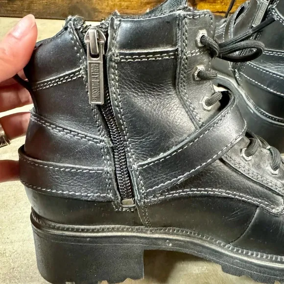 Harley Davidson Tegan black leather ankle boots womens 7 motorcycle biker silver