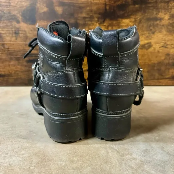 Harley Davidson Tegan black leather ankle boots womens 7 motorcycle biker silver