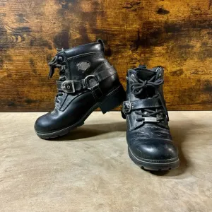 Harley Davidson Tegan black leather ankle boots womens 7 motorcycle biker silver
